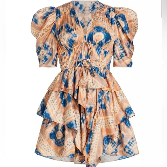 NWT ULLA JOHNSON Zita Silk Ruffled Minidress Size 8 Color: Fossil; 100% Silk - Picture 3 of 7